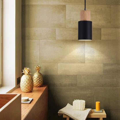 Metal and Wood Pendant Light, Modern Industrial Design