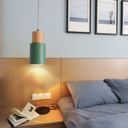 Metal and Wood Pendant Light, Modern Industrial Design