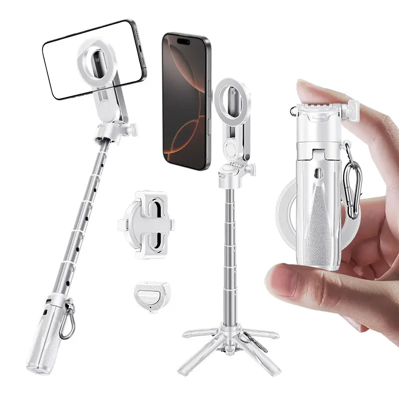 NEW - MAGIC JOHN 4-in-1 Multifunctional Magnetic Selfie Stick – 360° Rotation, Compact & Stylish, With wireless Bluetooth control, Magnetic Phone Holder for Selfies/Video Recording/Vlogging, Compatible with Most Phone Modes summerwins allveramart