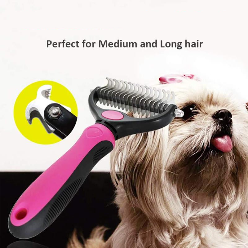 Pet Grooming Brush with Steel Teeth and TPR Grip for Medium to Long Fur