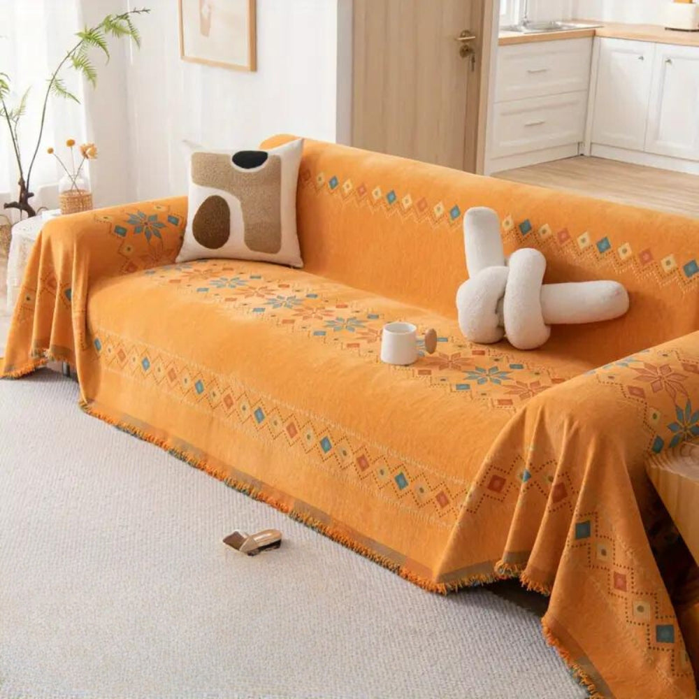 Microfiber Chenille Sofa Slipcover with Grip Backing and Tassel Details