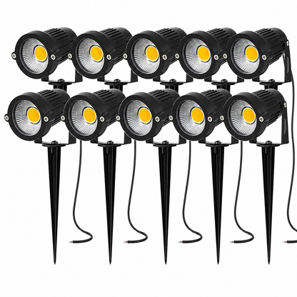 12V LED Landscape Spotlight with 270-Degree Adjustable Head and 500 Lumens, 10-Pack