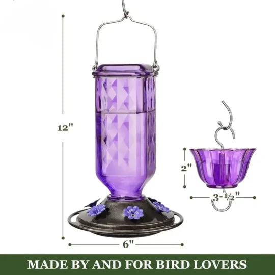 Glass Hummingbird Feeder with Six Flower Ports and Ant Moat, 24oz