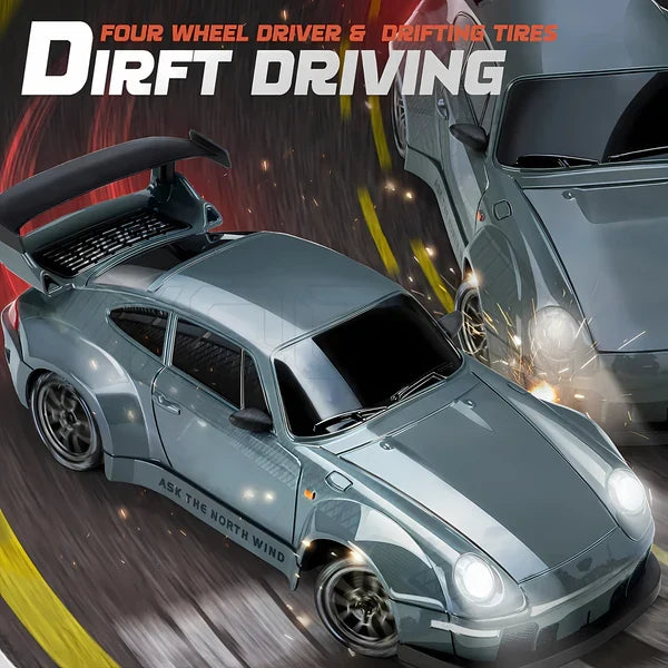 4WD RC Car with Switchable Drift and Racing Tires, LED Lights