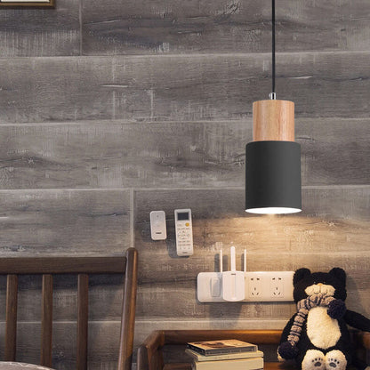 Metal and Wood Pendant Light, Modern Industrial Design