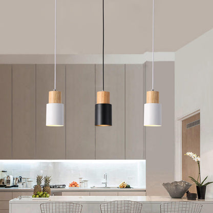 Metal and Wood Pendant Light, Modern Industrial Design