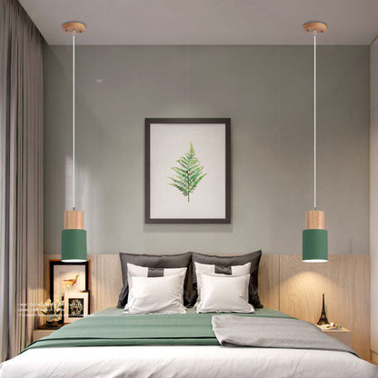 Metal and Wood Pendant Light, Modern Industrial Design