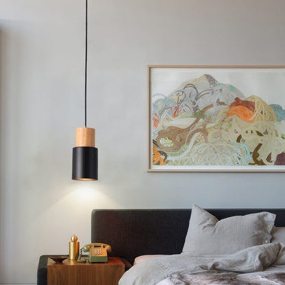 Metal and Wood Pendant Light, Modern Industrial Design