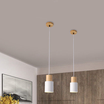 Metal and Wood Pendant Light, Modern Industrial Design