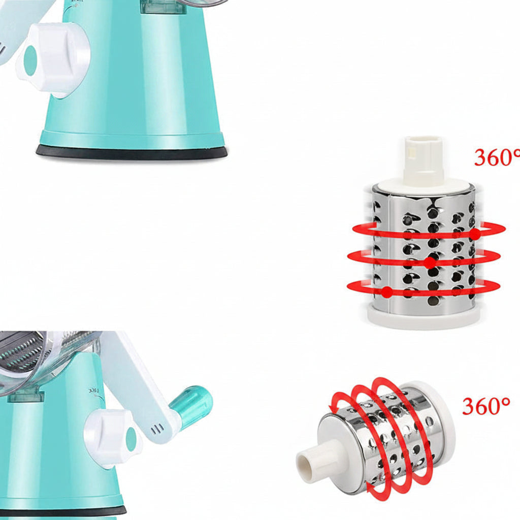Rotary Vegetable Grater with Hand Crank and Three Interchangeable Blades