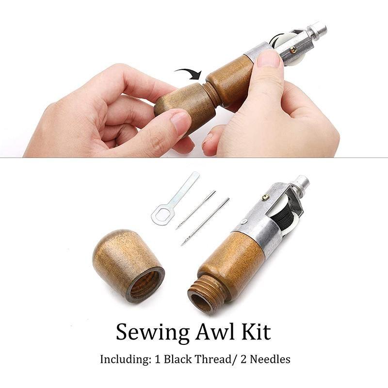 Leather Sewing Awl Kit with Dual Needles and Waxed Thread for Repairs