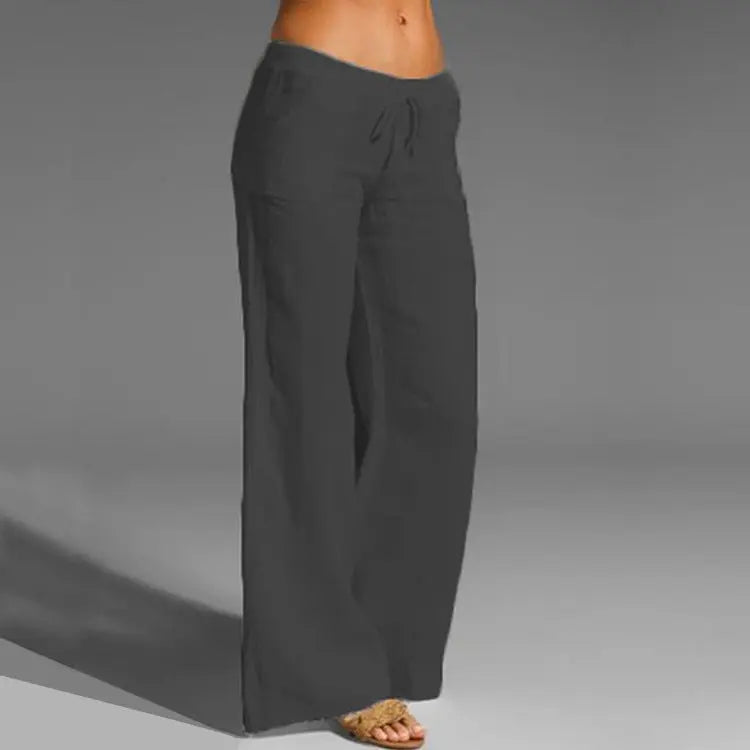 Linen Cotton Trousers with Elastic Waist and Loose Fit, Breathable Summer Pants for Women