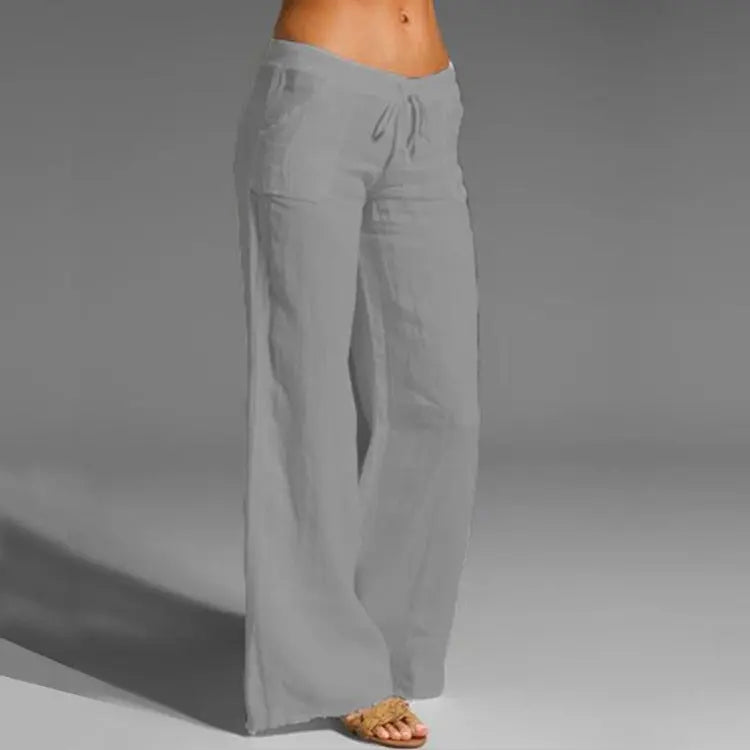 Linen Cotton Trousers with Elastic Waist and Loose Fit, Breathable Summer Pants for Women