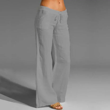 Linen Cotton Trousers with Elastic Waist and Loose Fit, Breathable Summer Pants for Women