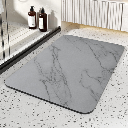 Quick Dry Mineral Stone Bathroom Mat with Rubber Grip Base and Marble Pattern