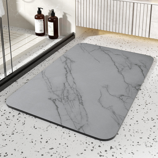 Quick Dry Mineral Stone Bathroom Mat with Rubber Grip Base and Marble Pattern