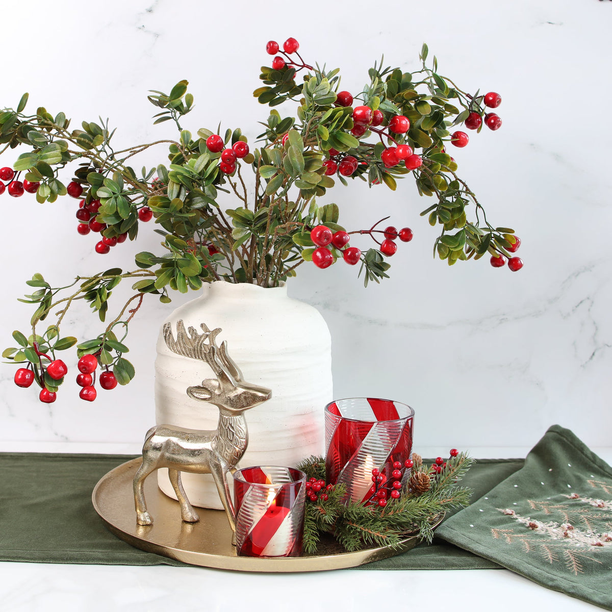 Green Velvet Holiday Table Runner with Embroidered Pine Trees and 72 Inch Length for Dining