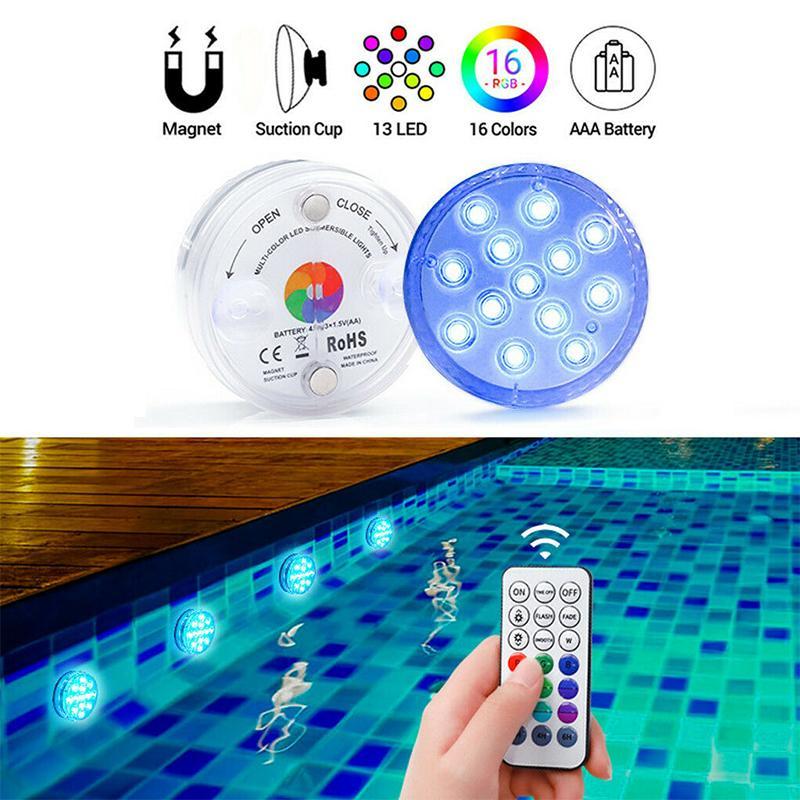 Submersible Pool Light with 12-Color Remote Control and Suction Cup Mount