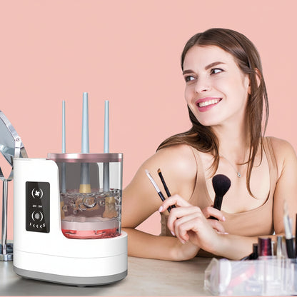 Automatic Spinning Makeup Brush Cleaner with Multiple Silicone Collars and Clear Bowl