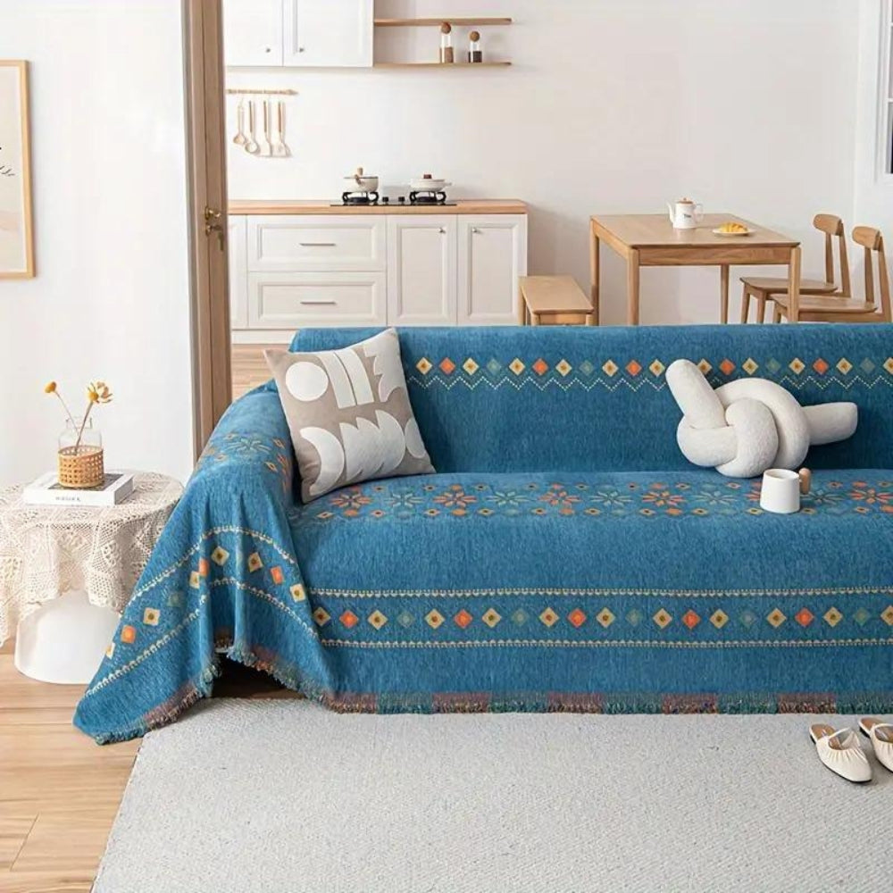 Microfiber Chenille Sofa Slipcover with Grip Backing and Tassel Details