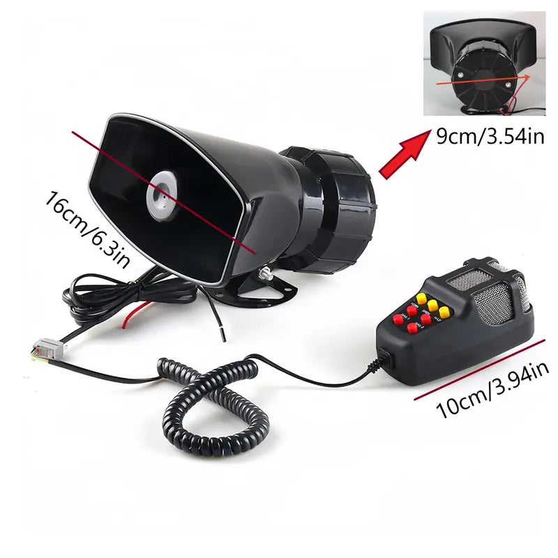 12V 80W 135dB 7-Tone Car Warning Siren Horn Mic PA Speaker System Auto Security Alarm Warning Amplifier Hooter Compact Design for Car Use allveramart