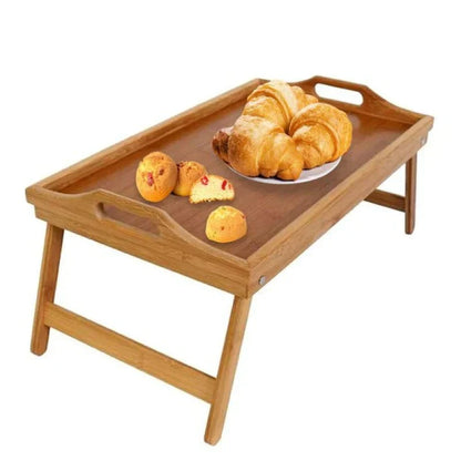 Bamboo Bed Tray with Folding Legs and Stable Surface