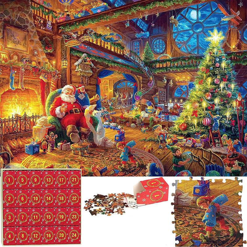 Countdown Puzzle Calendar with 24 Daily Boxes of Cardboard Pieces That Build One Christmas Scene