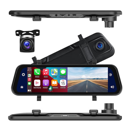 Mirror Dash Cam with Dual Front and Rear Cameras and 9.66 Inch Touchscreen
