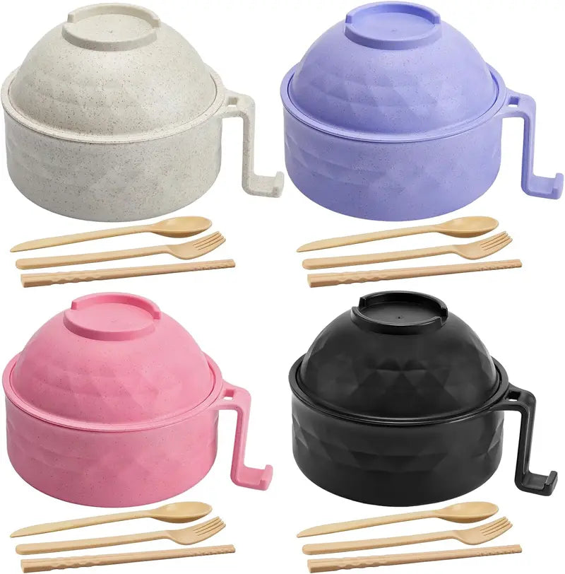 6PC/Set Microwave Ramen Bowl Set, Ramen Noodle Cooker with Lid & Handle,Perfect for Home, Office, Dorm, or College Tableware allveramart