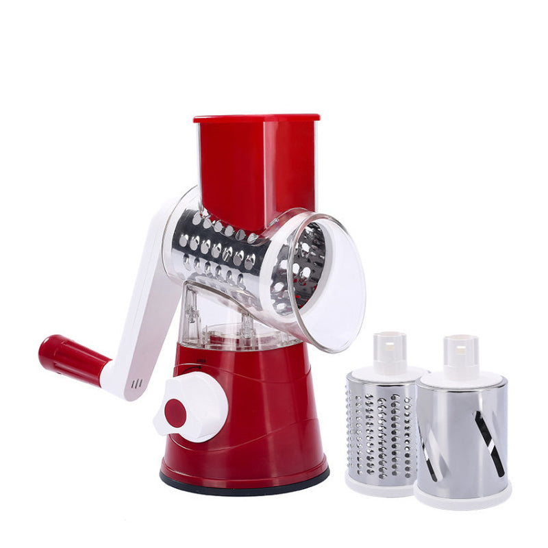 Rotary Vegetable Grater with Hand Crank and Three Interchangeable Blades