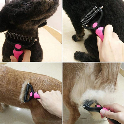 Pet Grooming Brush with Steel Teeth and TPR Grip for Medium to Long Fur