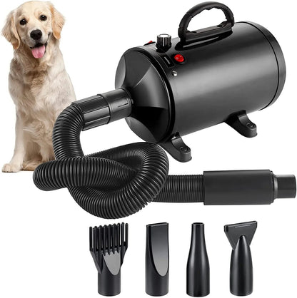 High Velocity Dog Grooming Dryer with Dual Speed Settings and Adjustable Temperature, Four Nozzle Attachments
