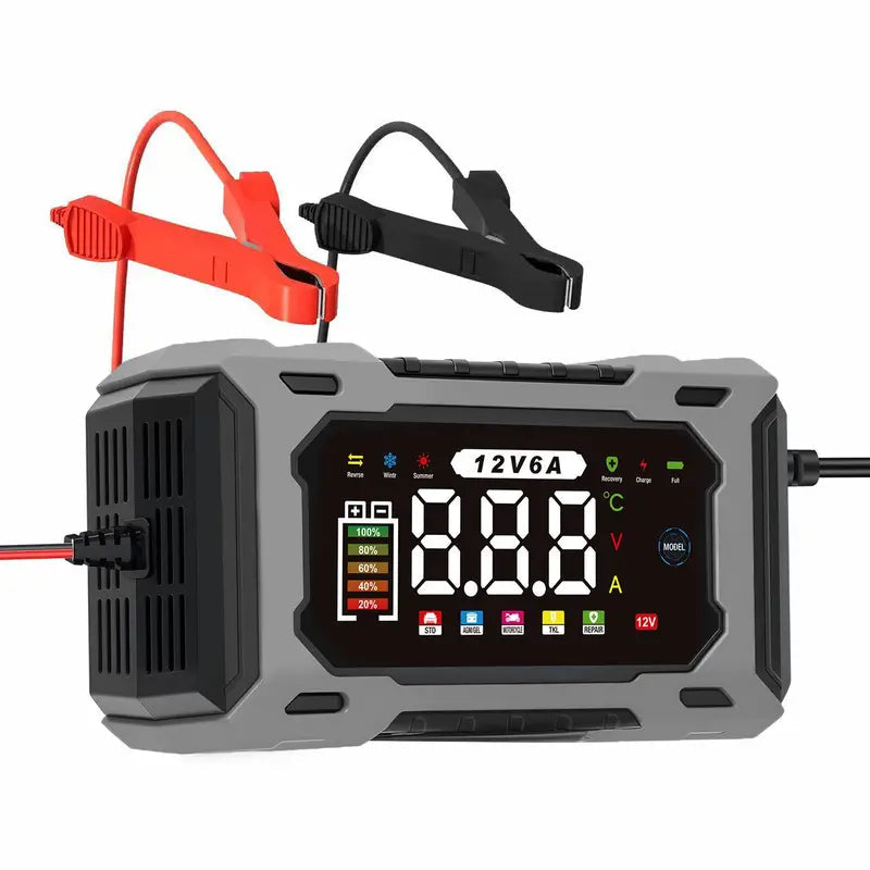 Smart Car and Motorcycle Battery Charger with 12V 6A Output and Digital Display