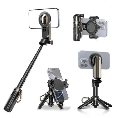 NEW - MAGIC JOHN 4-in-1 Multifunctional Magnetic Selfie Stick – 360° Rotation, Compact & Stylish, With wireless Bluetooth control, Magnetic Phone Holder for Selfies/Video Recording/Vlogging, Compatible with Most Phone Modes summerwins allveramart