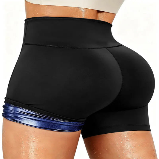 Women's Solid High Waist Breathable Waistband Sauna Shorts, Breathable Comfortable Tummy Control Hip Lift Sauna Shorts, Ladies Sportswear for Indoor Outdoor Wear allveramart