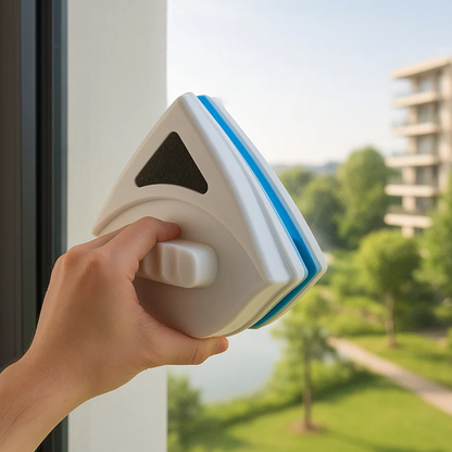 Dual-Sided Magnetic Window Cleaner with Magnetic Lock System