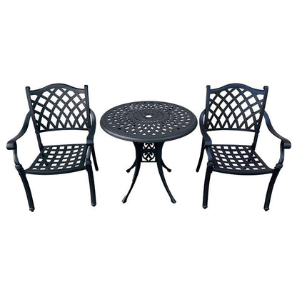 Elana 3-Piece Patio Dining Set for 2, Cast Aluminium Table and 2 Chairs - Black
