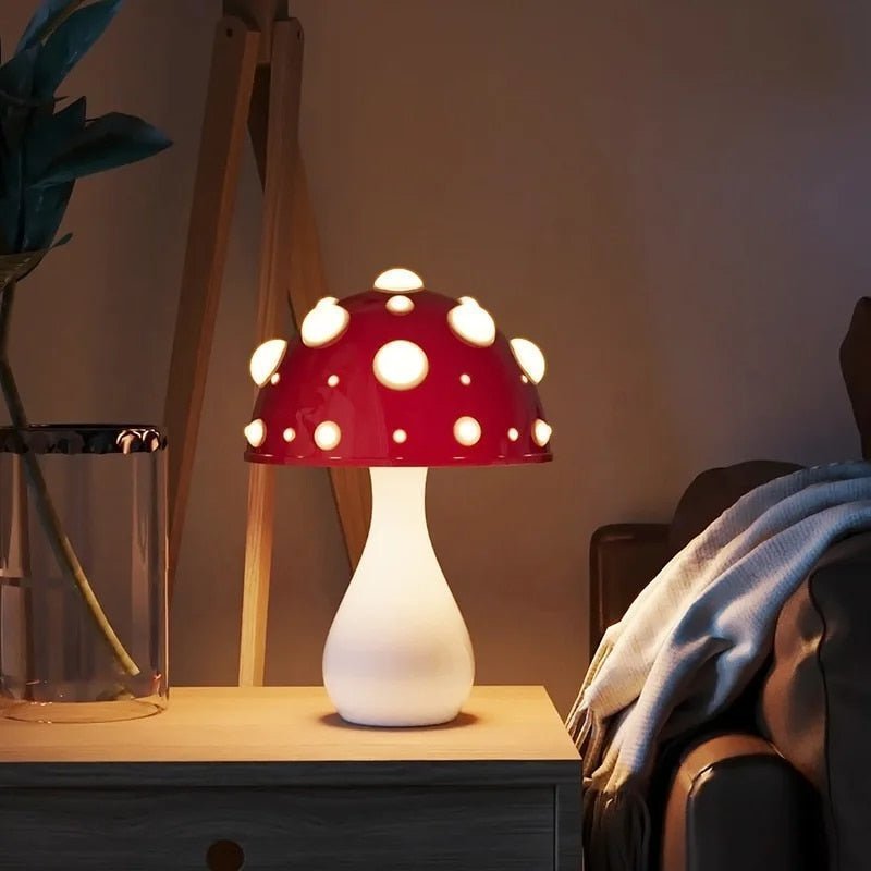 Mushroom Table Lamp with Dimmable LED Warm White Glow and Aluminum Dome