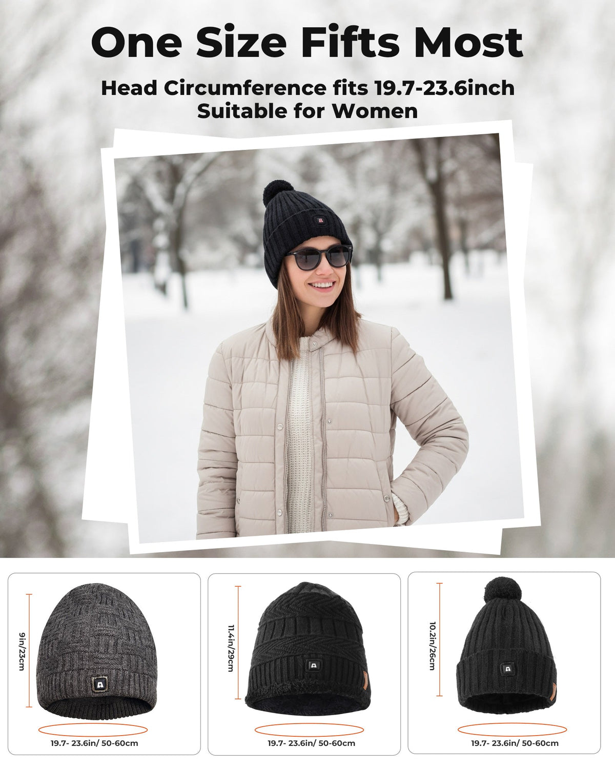 Heated Beanie with Carbon Fiber Panels and Three Temperature Settings for Winter