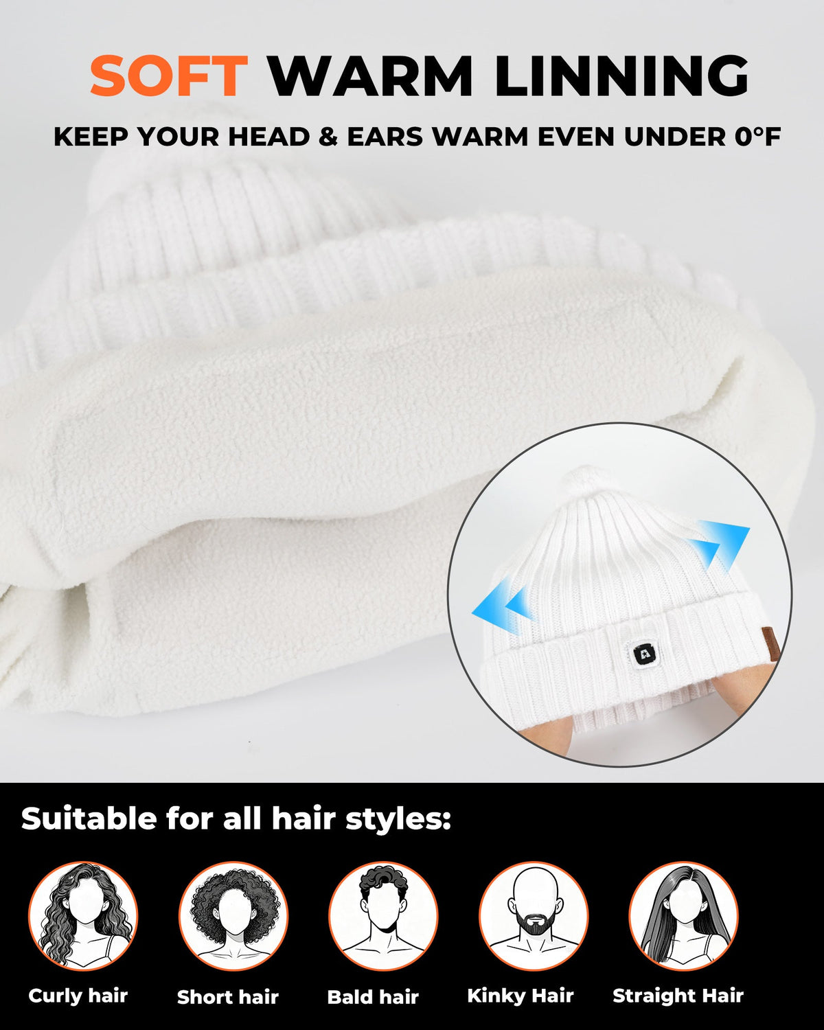 Heated Beanie with Carbon Fiber Panels and Three Temperature Settings for Winter