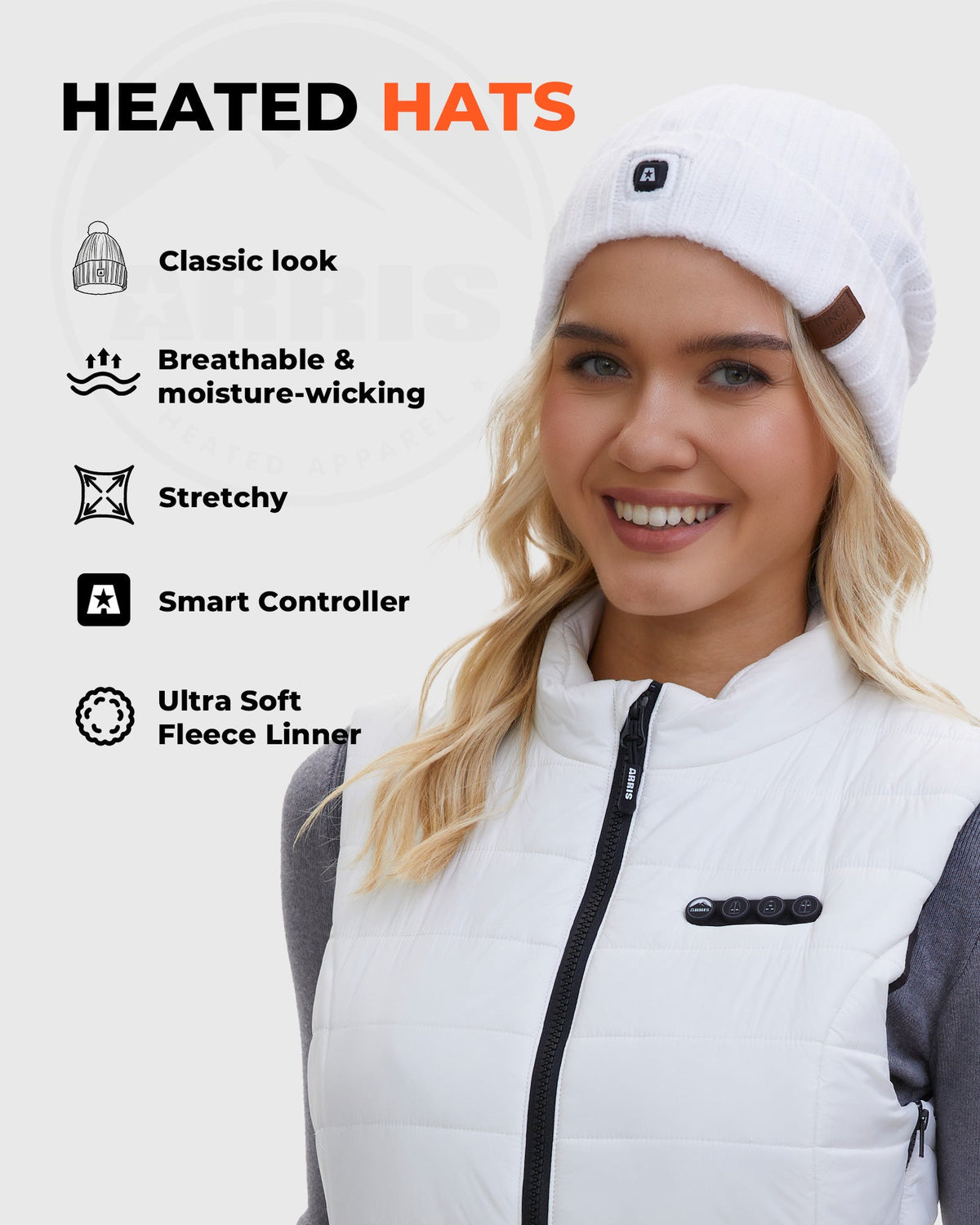 Heated Beanie with Carbon Fiber Panels and Three Temperature Settings for Winter