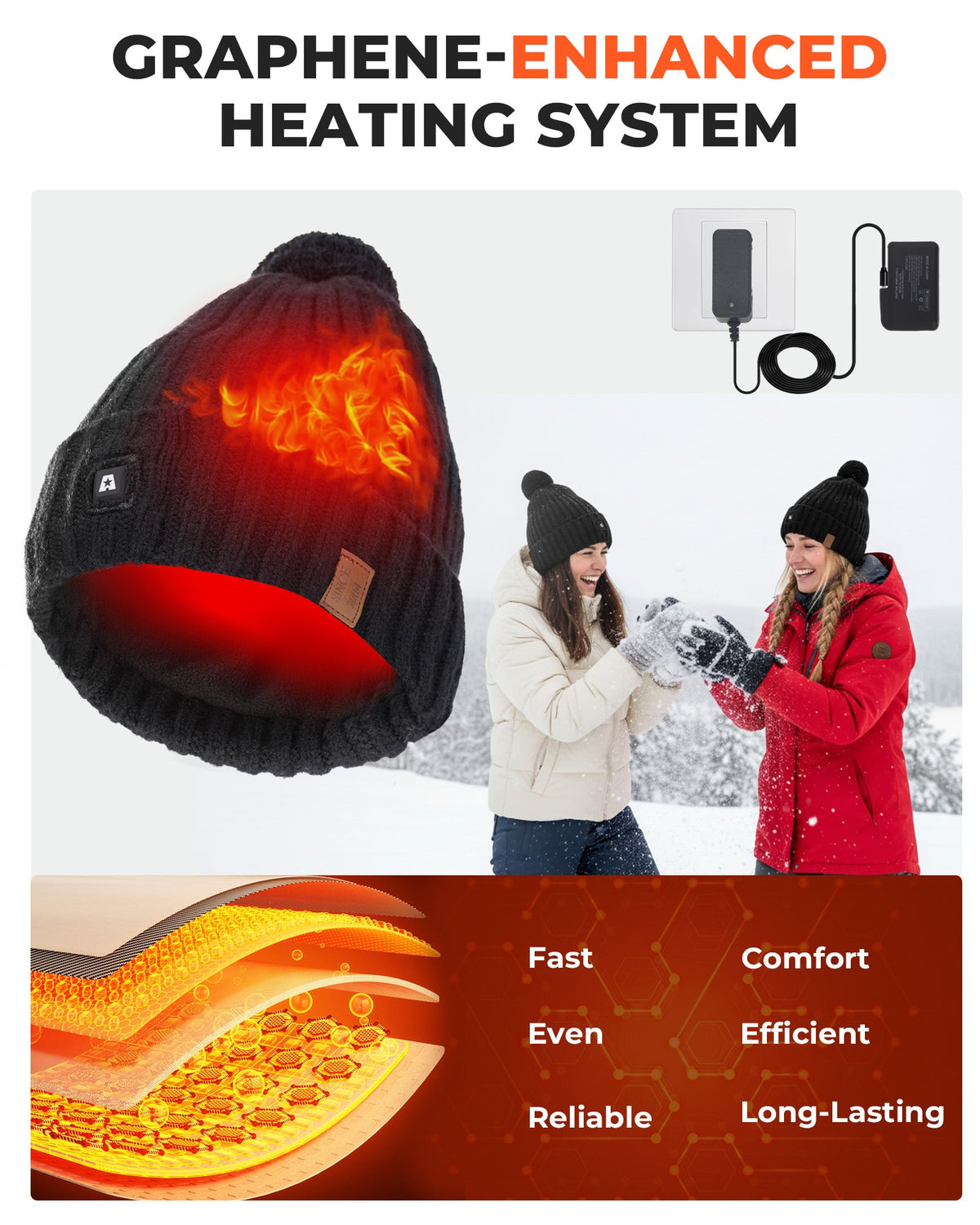 Heated Beanie with Carbon Fiber Panels and Three Temperature Settings for Winter