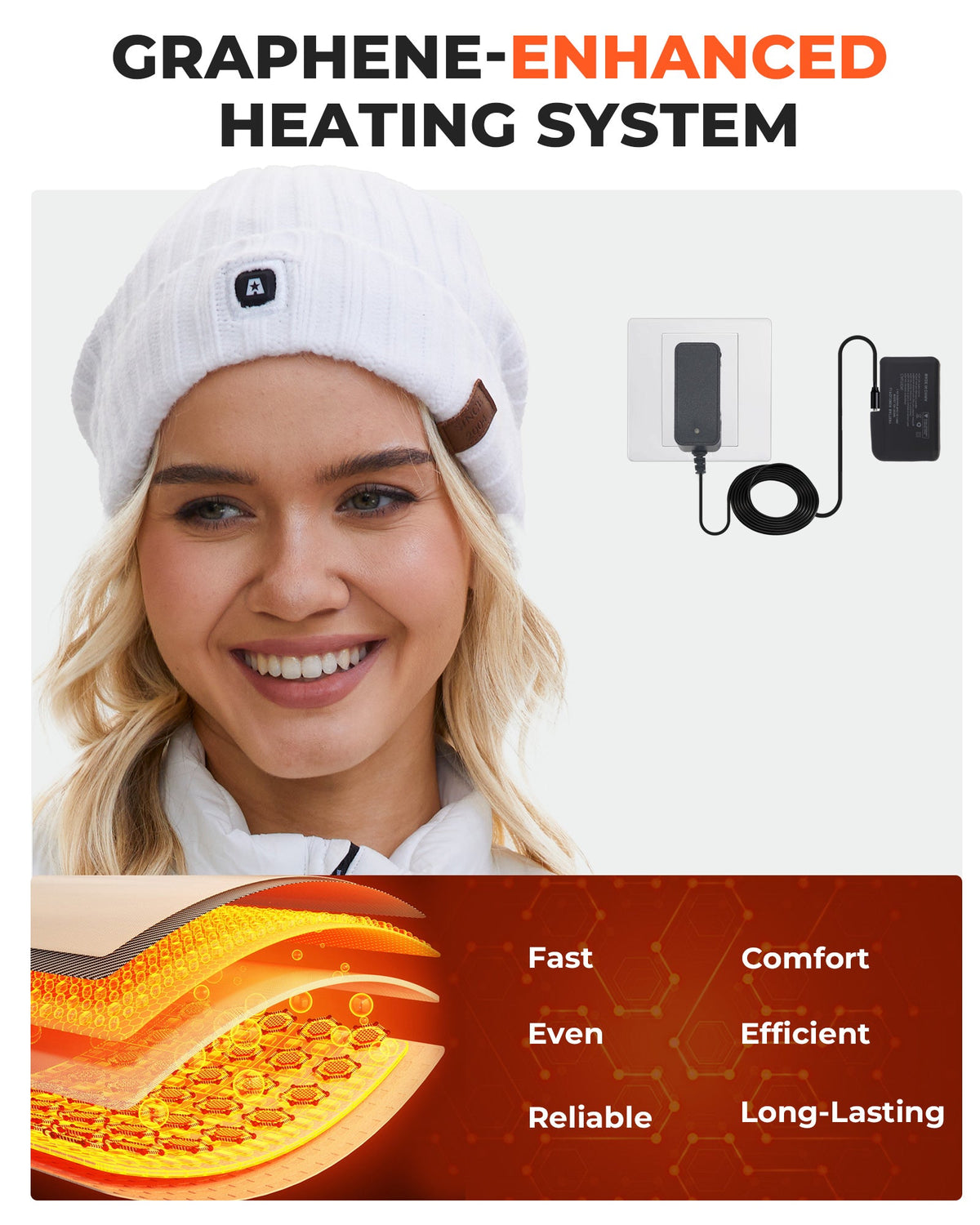 Heated Beanie with Carbon Fiber Panels and Three Temperature Settings for Winter