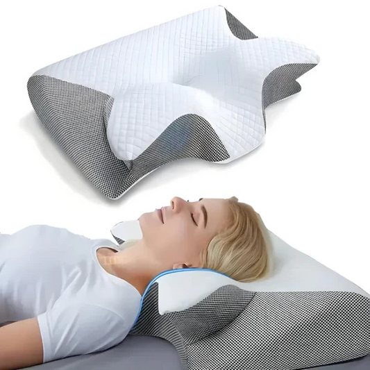 Memory Foam Neck Pillow with Butterfly Contour Design and Cervical Support, Washable Rayon Cover