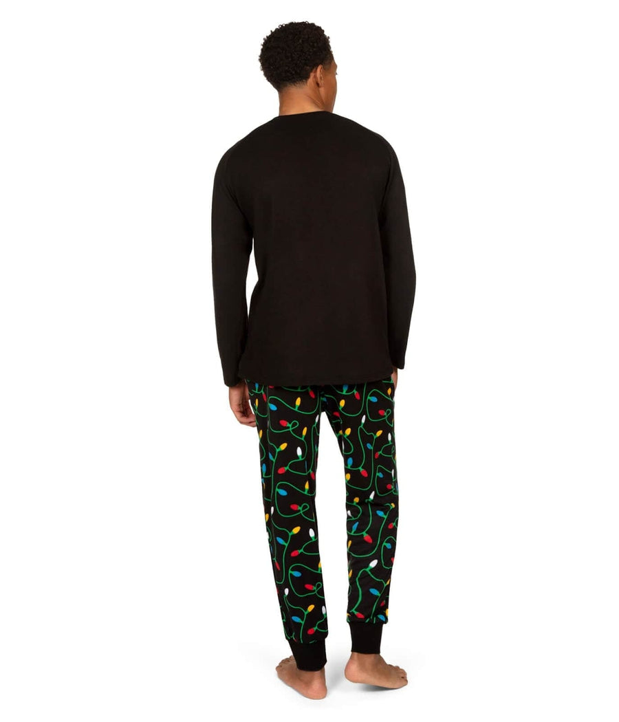 Mens Long Sleeve Holiday Pajama Set with Get Lit Text and Christmas Tree Graphic