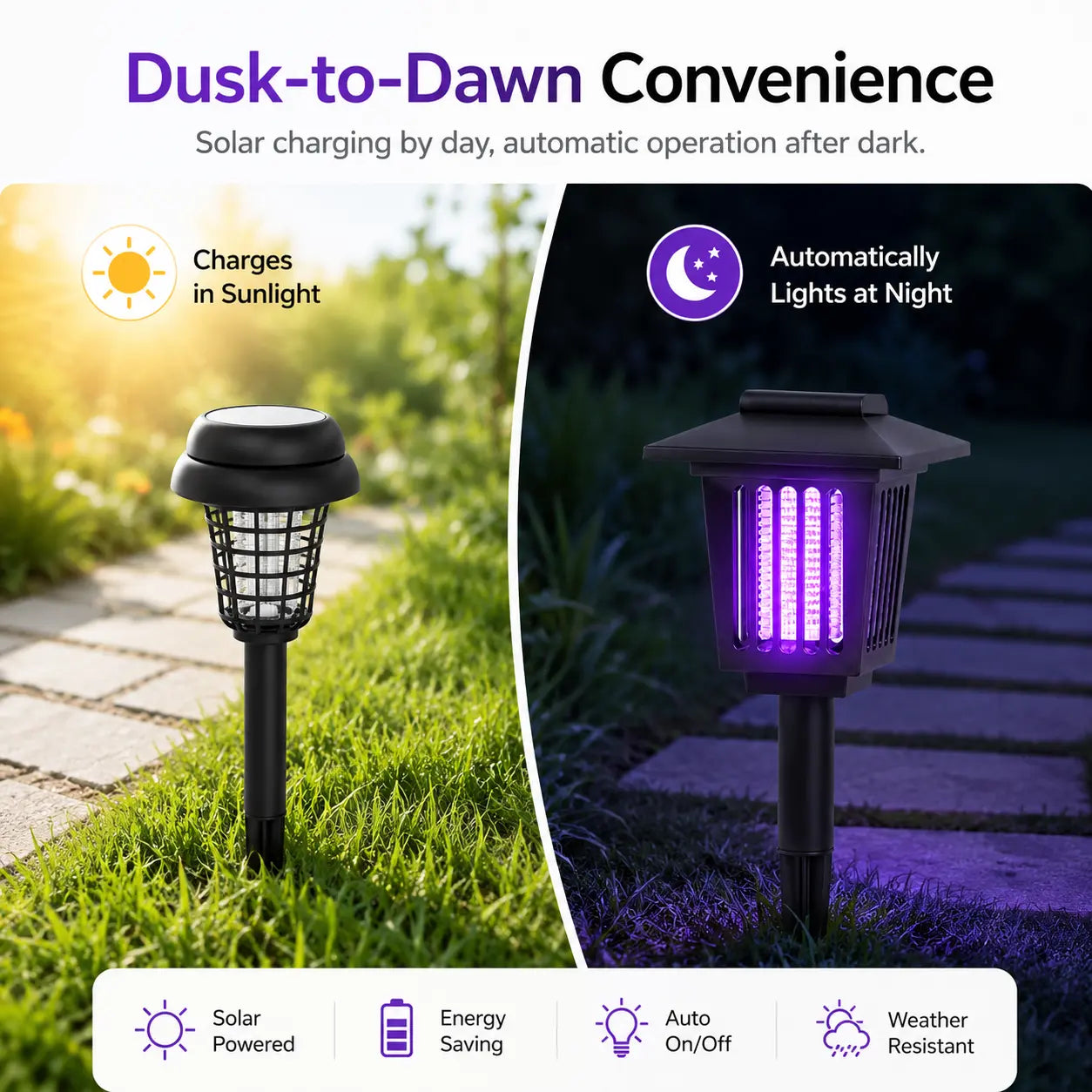 Solar Bug Zapper with Automatic Dusk Sensor and Dual Mode, Ground Stake Installation All Vera Mart