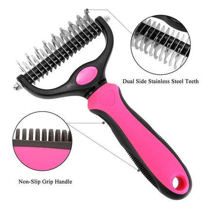 Pet Grooming Brush with Steel Teeth and TPR Grip for Medium to Long Fur