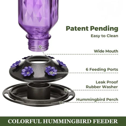 Glass Hummingbird Feeder with Six Flower Ports and Ant Moat, 24oz