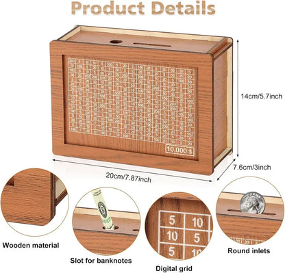 Wooden Cash Money Saving Box,Piggy Bank for Kids & Adults,10000 Savings Challenge Box,Coin Bank Toys Gift for 3-12 Year Old Boys & Girls (10000 Dollar) allveramart
