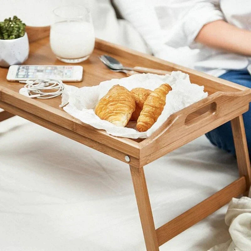 Bamboo Bed Tray with Folding Legs and Stable Surface